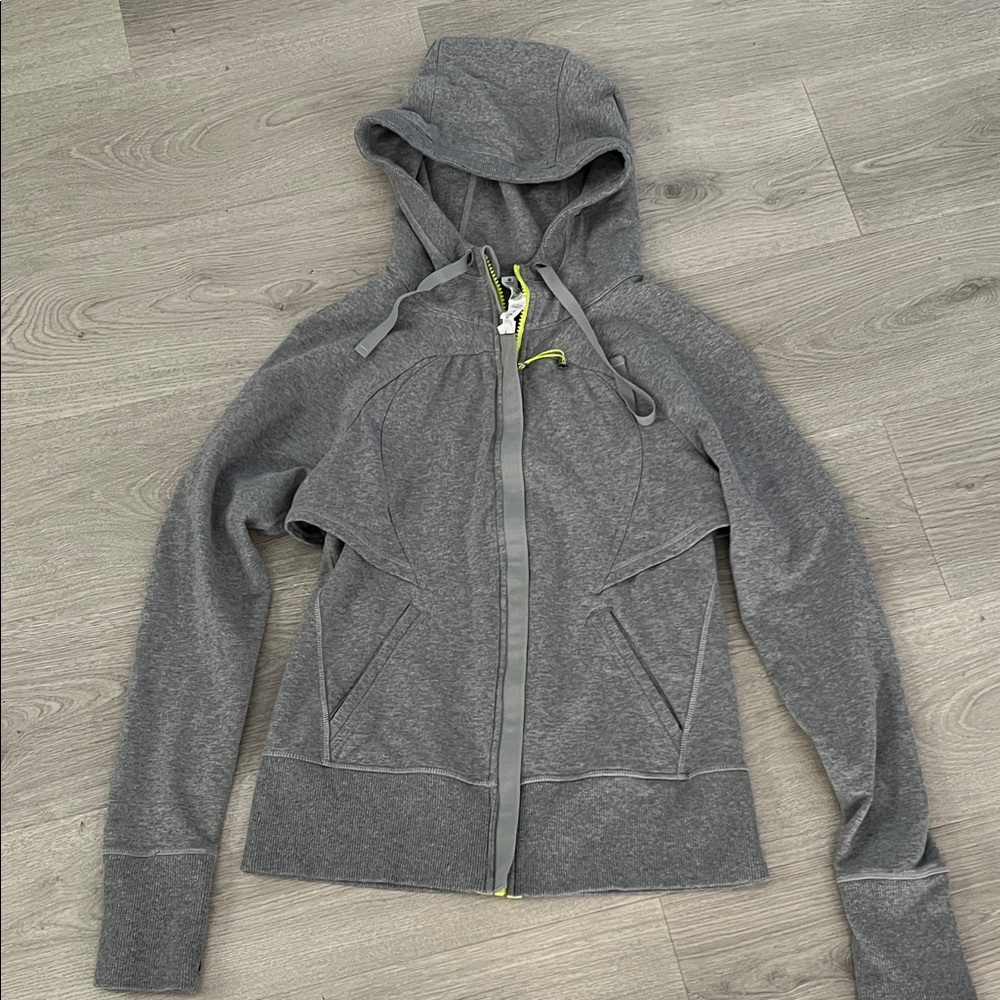 lululemon athletica Gray Hooded Zip Jacket with Lime Accent